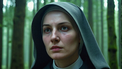 nun in the woods