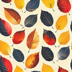 Seamless pattern with colorful autumn leaves. Watercolor illustration.