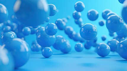 There are a lot of blue spheres on a blue background. The spheres are different sizes and are scattered around the image.

