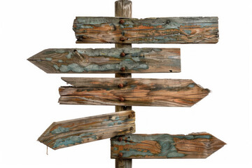Rustic wooden signpost with directional arrows