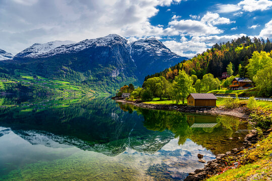  views of the Hj&oslash;rundfjorden taken from Saebo during springtime, Norway