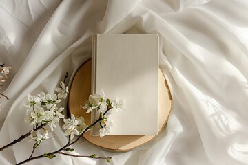 Serene Eco-Luxury Travel Concept with Beige Journal and Local Flora on Wooden Table