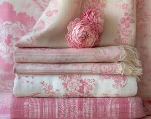 Elegant Floral Textiles with Pink Accents in a Daylit Home Setting