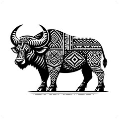 Buffalo silhouette in animal ethnic, polynesia tribal illustration