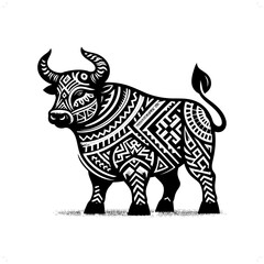 Bull silhouette in animal ethnic, polynesia tribal illustration