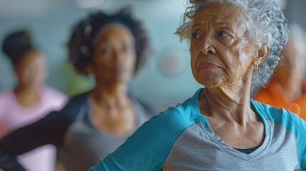 Focused diverse seniors exercising in pilates class with female coach - Powered by Adobe