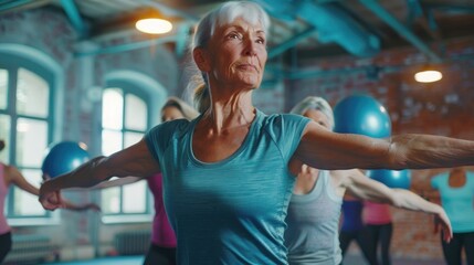 Focused diverse seniors exercising in pilates class with female coach - Powered by Adobe