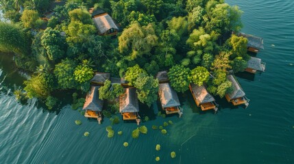 Island Getaway: Aerial Photography of Touristic Bungalows in Island