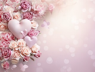 romantic pink floral background with hearts