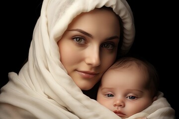 mother and child in white cloth