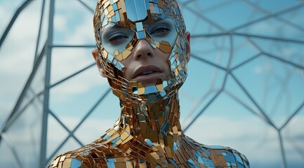 abstract metallic cyborg face