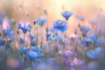 Obraz premium enchanting field of blue wildflowers soft focus and dreamy atmosphere nature photography