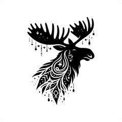 Moose silhouette in bohemian, boho, nature illustration