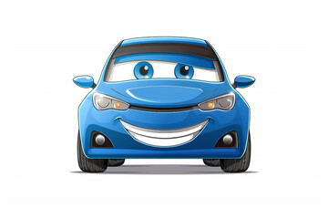 blue car cartoon, funny car face character, smiles icons, illustration.