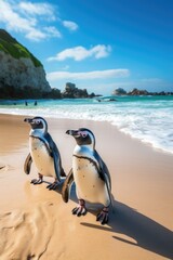 Fototapeta premium Penguins on a tropical beach