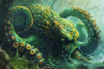 forgetful hydra searching for its lost heads humorous fantasy creature digital painting