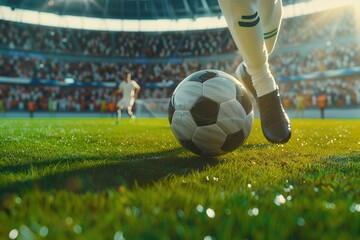 Soccer Player Runs to Kick the Ball