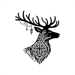 Reindeer silhouette in bohemian, boho, nature illustration