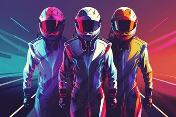 Obraz premium futuristic formula 1 pilots in sleek racing suits motorsports concept illustration