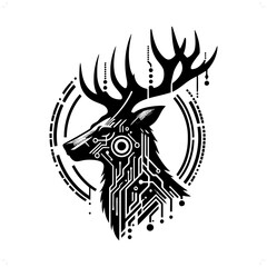 Reindeer silhouette in animal cyberpunk, modern futuristic illustration