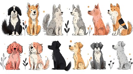 A set of cute and colorful hand-drawn dog illustrations, perfect for any project.