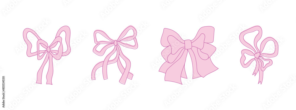 Aufkleber Vector abstract hand-drawn illustration in simple linear minimal style, decorative frames for prints, invitations, cards with bows and ribbons.