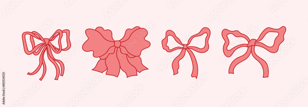 Poster Vector abstract hand-drawn illustration in simple linear minimal style, decorative frames for prints, invitations, cards with bows and ribbons.