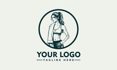 sportswoman logo vector healthy beautiful sportswoman wearing tracksuit Hand drawn in thin line style vector logo designs