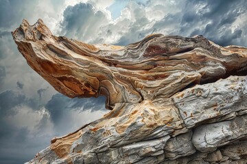 mesmerizing abstract rock formation against dramatic cloudy sky digital photograph