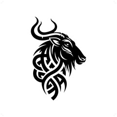 Wildebeest silhouette in animal celtic knot, irish, nordic illustration