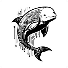 Fototapeta premium Beluga silhouette in animal cyberpunk, modern futuristic illustration