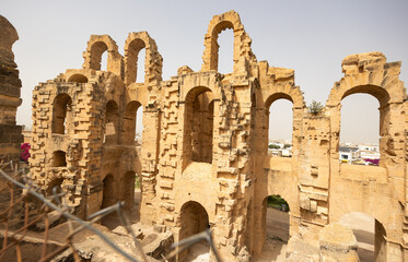 Naklejka premium Amphitheatre of El Jem oval amphitheatre in city of El Djem, Tunisia