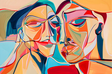 Portrait deux personnes, peinture contemporaine