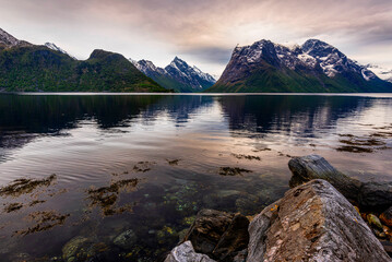 views of the Hj&oslash;rundfjorden taken from Saebo during springtime, Norway