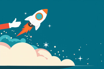 Businessman control rocket is launching and soar flying out from hand to sky for growth business, Fast business success, Start-up business concept