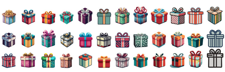 Present gift box icon. Vector isolated elements. Christmas gift icon dotted illustration vector symbol. Stock Vector 