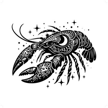 recommend clip art: lobster, crayfish silhouette in bohemian, boho, nature illustration