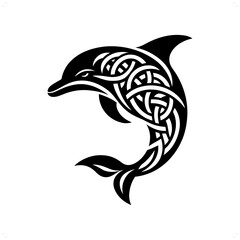 Dolphin silhouette in animal celtic knot, irish, nordic illustration