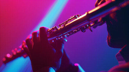 Neon Glow: Intimate flute Detail in Symphony Orchestra