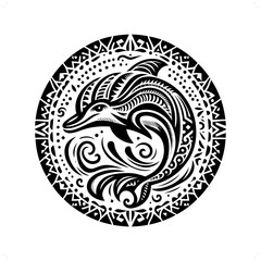 Dolphin silhouette in animal ethnic, polynesia tribal illustration