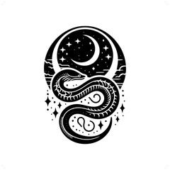Eel silhouette in bohemian, boho, nature illustration