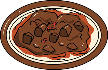 Lemang Illustration. Rendang Illustration. Malaysian food. Eid Al fitr food.