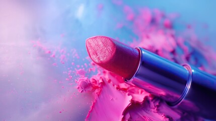 Stylish lipstick color fuscia on a light background