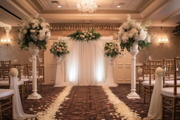 wedding ceremonies decoration. wedding hall decoration. Luxury wedding stage decoration. stage decoration for wedding. elegant wedding stage with flowers. wedding stage decoration gold theme.