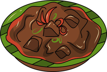 Lemang Illustration. Rendang Illustration. Malaysian food. Eid Al fitr food.