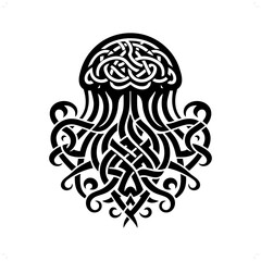 jelly fish  silhouette in animal celtic knot, irish, nordic illustration