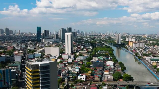 River between Mandaluyong and Makati City. Metro Manila, Philippines. Cityscape.