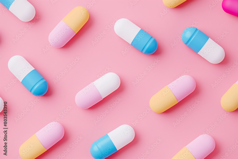 Wall mural group of antibiotic pill capsules. healthcare and medical concept