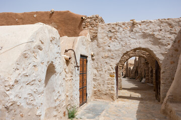 View of old Berber settlement Ksar Heddada in southeastern Tunisia attracting tourists' interest