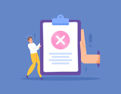 rejection concept. wrong work results. file rejected. illustration of the boss's hand rejecting the results of his employee's work because it is not correct. problems at work. illustration concept 